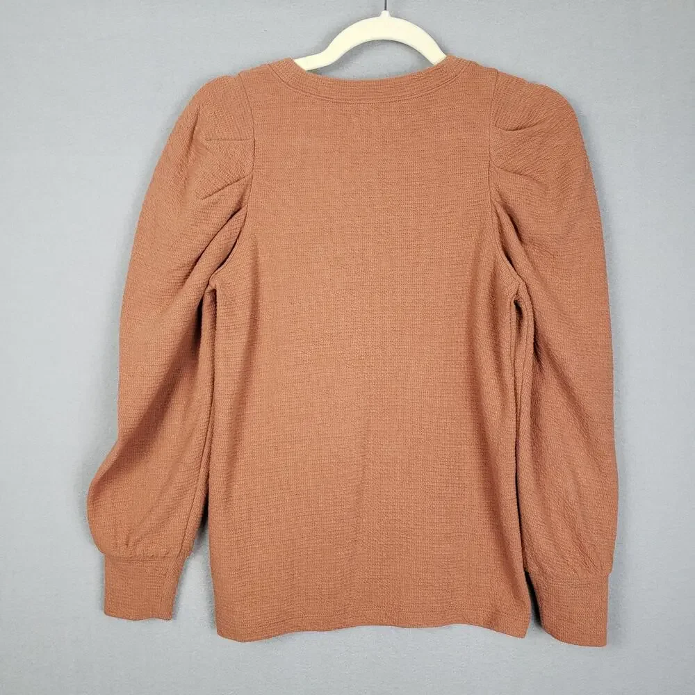 Madewell Size XS Pleated Statement Puff Sleeve Top‎ Amber Orange Fall Classic